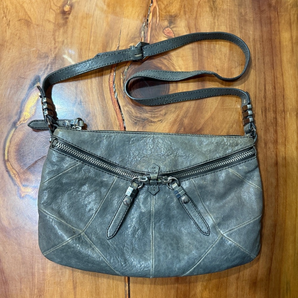 Oryany Leather Bag Zip Shoulder Strap Silver W3-12